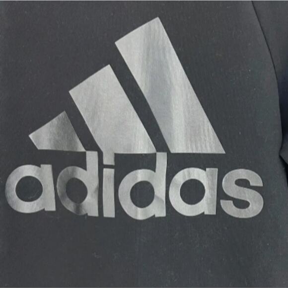 Adidas Sweatshirt Women's Sz L Black  Gray Gunmetal Letters Crewneck Zip Back - Picture 3 of 14